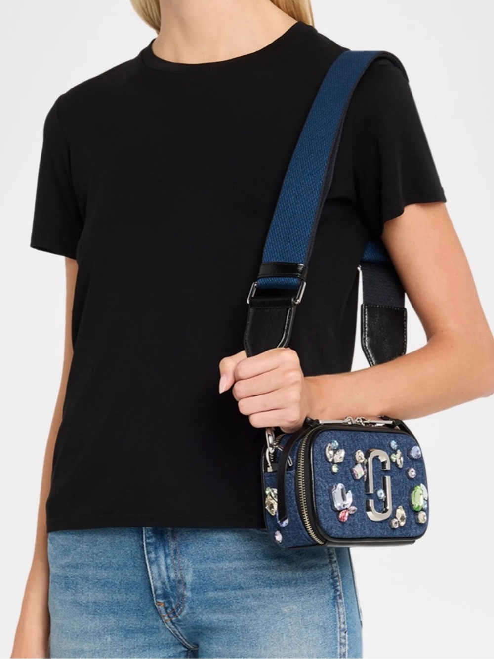 Marc Jacobs "The Snapshot" crossbody bag in denim with calf leather trim